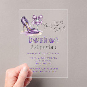 She’s Still Got It Purple High Heel Birthday Party Acrylic Invitations