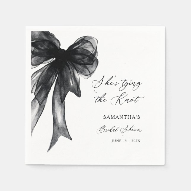She’s Tying The Knot Black Bow Bridal Shower Napkin (Front)