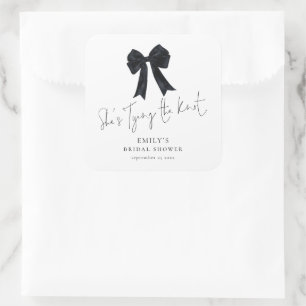 She’s Tying The Knot Black Bow Bridal Shower Square Sticker