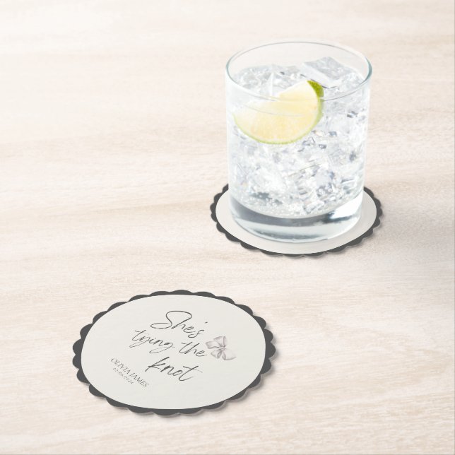 She’s tying the knot bridal shower paper coaster (Insitu)