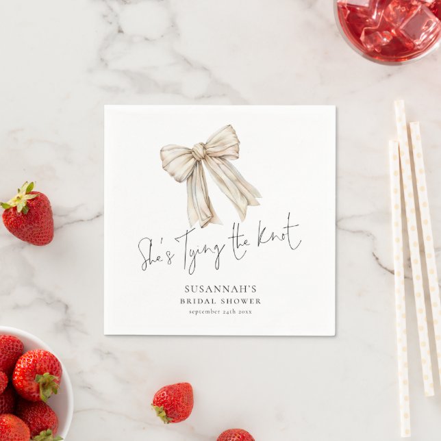 She’s Tying The Knot Cream Bow Bridal Shower Napkin (Insitu)