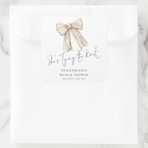 She’s Tying The Knot Cream Bow Bridal Shower Square Sticker