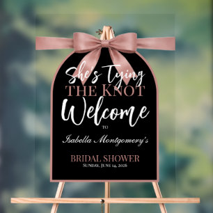 She’s Tying the Knot Dusty Pink Bow Welcome Acrylic Sign