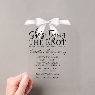 She’s Tying the Knot Theme White Bow Acrylic Invitations