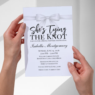 She’s Tying the Knot Theme White Bow Invitation
