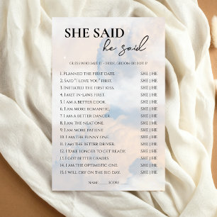 She said He said Bridal Shower Game Cloud Nine Flyer
