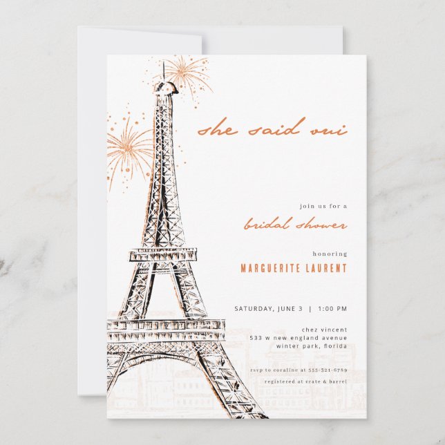She Said Oui Bridal Shower Invitation Paris France (Front)