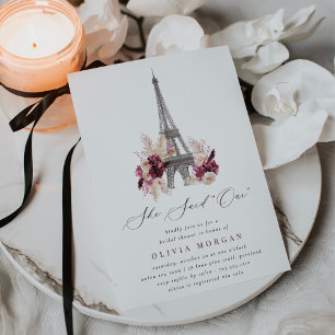 She Said Oui Burgundy Floral Paris Bridal Shower Invitation