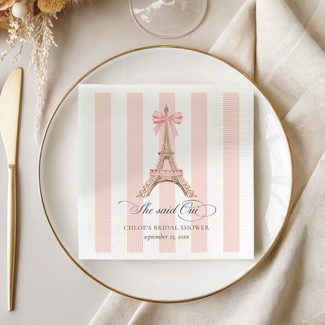 She said Oui Paris Bow Eiffel Tower BRIDAL SHOWER Napkin (Creator Uploaded)