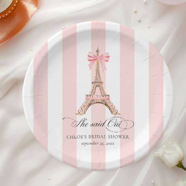 She said Oui Paris Bow Eiffel Tower BRIDAL SHOWER Paper Plate (Creator Uploaded)
