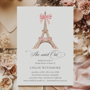 'She said Oui' Paris Bow Eiffel Tower Whimsical Invitation