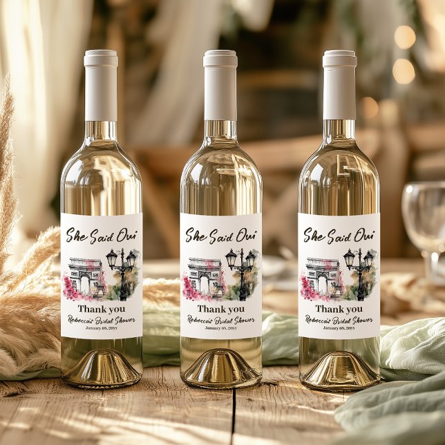 She Said Oui Paris Bridal Shower Parisian Brunch Wine Label (Creator Uploaded)
