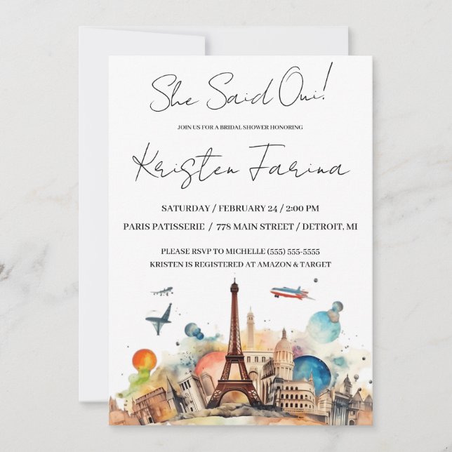 She Said Oui! Paris, Eiffel Tower, Bridal Shower Invitation (Front)