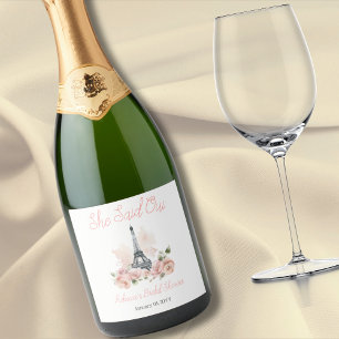 She Said Oui Parisian Pink Floral Bridal Shower Sparkling Wine Label