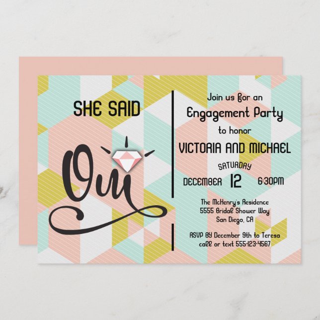 She said Oui yes modern engagement party Invitation (Front/Back)