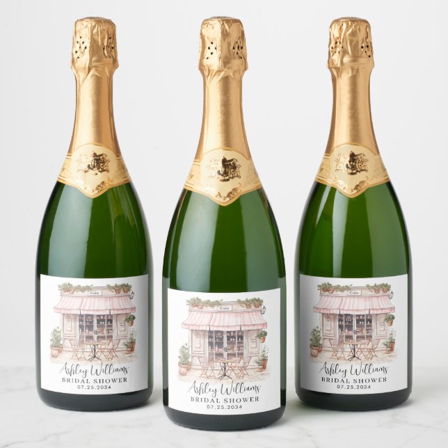She Said Oui Yes Paris French Cafe Bridal Shower Sparkling Wine Label (Bottles)