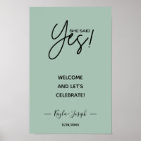 She said Yes banner Sage green Engagement welcome