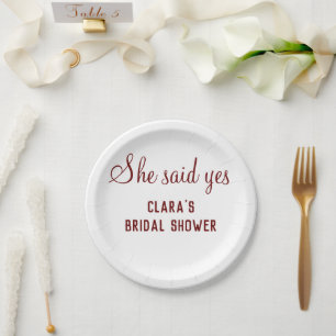 she said yes bridal shower party add name text paper plate