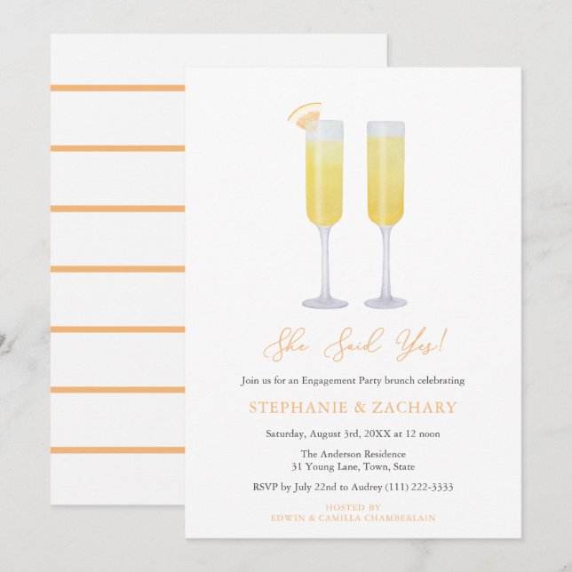 She Said Yes Brunch Bubbly Engagement Party Invitation (Front/Back)