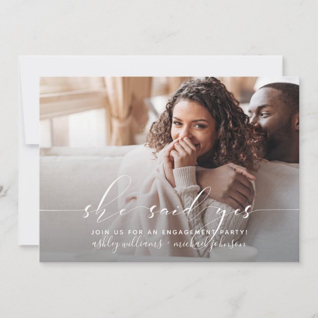 She Said Yes Calligraphy Engagement Party Invite (Front)