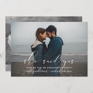 She Said Yes Calligraphy Photo Engagement Party Invitation