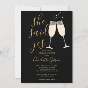 She Said Yes Champagne Black Gold Bridal Shower Invitation