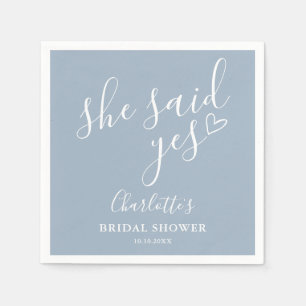 She Said Yes Dusty Blue Bridal Shower Napkin