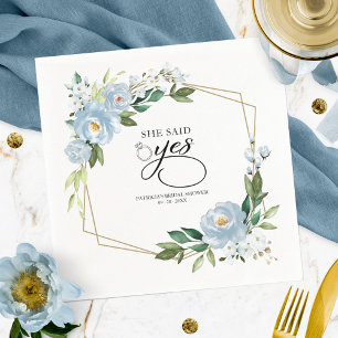 She Said Yes Dusty Blue Geometric Bridal Shower Napkin