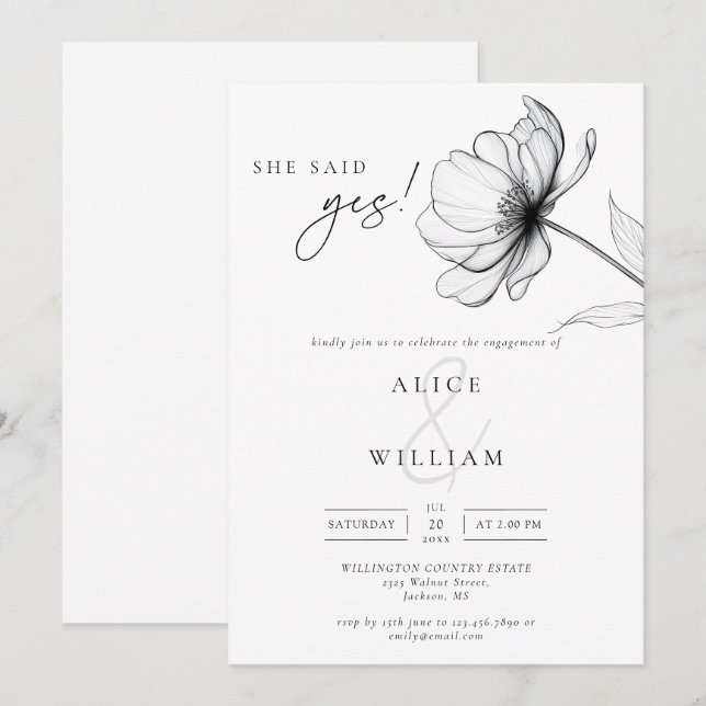 She Said Yes Elegant Chic Floral Engagement Party Invitation (Front/Back)