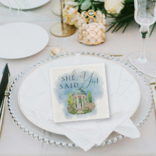 She Said Yes! Elegant Gazebo statue doves flowers Napkin