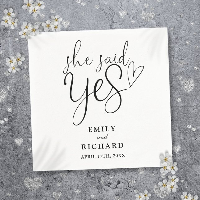 She Said Yes Engagement Party Black And White Napkin (She Said Yes Engagement Party Black And White Napkins)