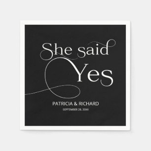 She Said Yes Engagement Party Black Napkin