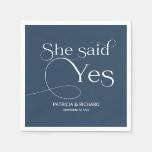 She Said Yes Engagement Party Blue Napkin