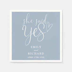 She Said Yes Engagement Party Elegant Dusty Blue Napkin