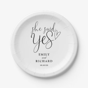 She Said Yes Engagement Party Elegant Paper Plate