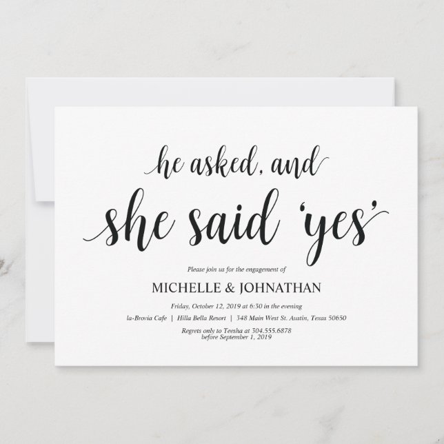 She said yes, Engagement Party invites (Front)