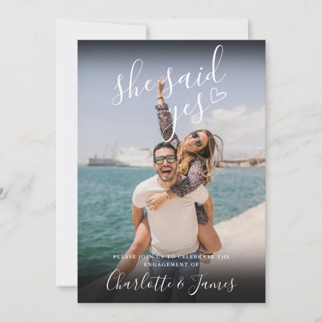 She Said Yes Engagement Party Love Heart Photo Invitation (Front)