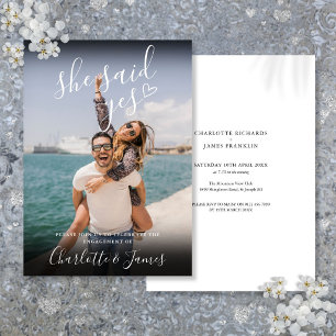 She Said Yes Engagement Party Love Heart Photo Invitation