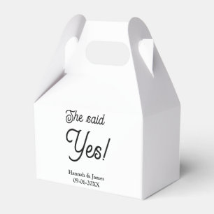 She said yes engagement party name date simple min favor box