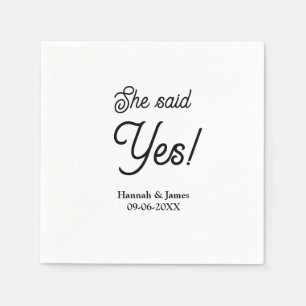She said yes engagement party name date simple min napkin