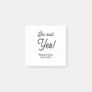 She said yes engagement party name date simple min post-it notes