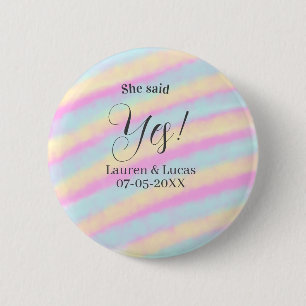 She said yes engagement party pink blue yellow ste 2 inch round button