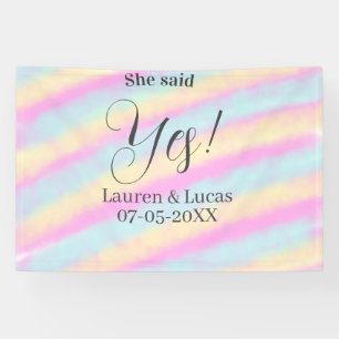 She said yes engagement party pink blue yellow ste banner
