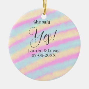 She said yes engagement party pink blue yellow ste ceramic ornament