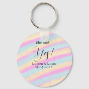 She said yes engagement party pink blue yellow ste keychain