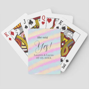 She said yes engagement party pink blue yellow ste playing cards