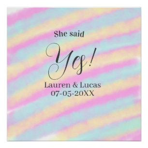 She said yes engagement party pink blue yellow ste poster