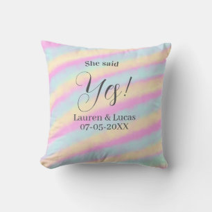 She said yes engagement party pink blue yellow ste throw pillow