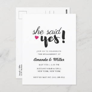 She Said Yes Engagement Party Postcard