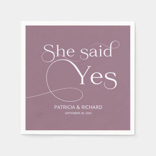 She Said Yes Engagement Party Purple Napkin (Front)